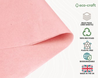 100% Recycled Tissue Paper, PINK - Wholesale Pack, 480 Sheets (375 x 500mm) Eco-Friendly Small Business Packaging, Gift Wrapping Paper