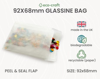 Glassine Peel & Seal Envelope for Confetti, Soap, Seeds, Wedding Favours - 92x68mm + Self Seal Lip. Biodegradable Eco-Friendly Paper Bag