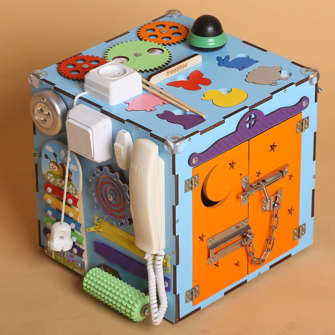 Montessori Wooden Activity Cube – Personalized Sensory Toy With Light ...