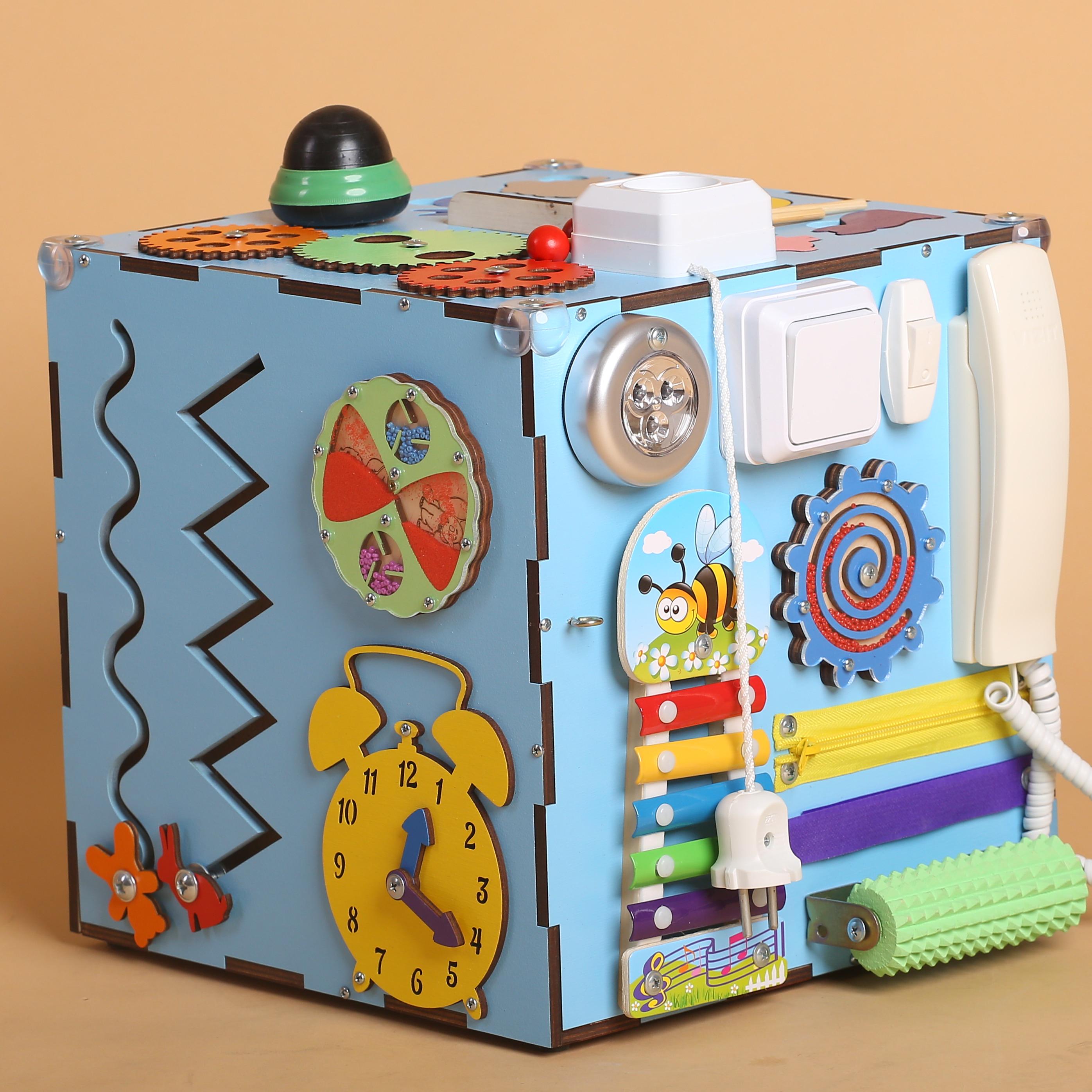 Montessori Wooden Activity Cube – Personalized Sensory Toy With Light ...