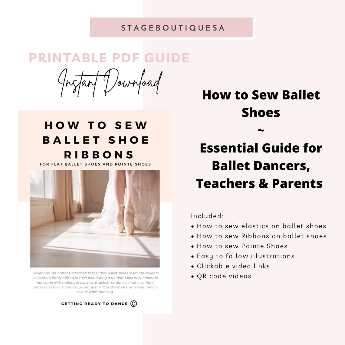 How to Sew Ballet Shoes, Printable Guide for Dancers, Sew Ballet Shoes