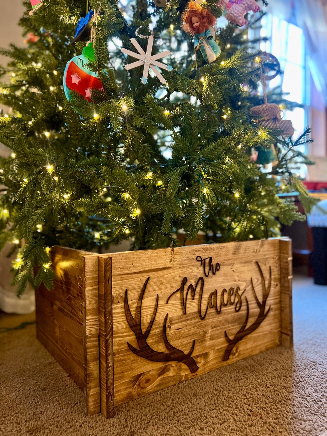 Christmas Tree Box Rustic Christmas Collar Deer Hunting Decor Wooden