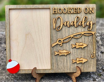 Hooked on Daddy Fishing Frame ||  Christmas Gift for Dad || Father’s Day Gift || Fishing Frame|| Dad and Kids Frame ||Laser Engraved Frame