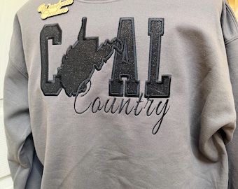West Virginia Coal Country Embroidered Crewneck Sweatshirt | Appalachian Pride Pullover | WV State Outline Applique Sweatshirt
