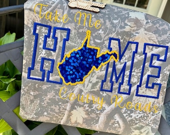 Take Me Home Country Roads T-Shirt | West Virginia Shirt | WV Sequin Tee | Country Roads Graphic Tee | Appalachian Pride Shirt