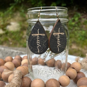 Faith Earrings || Cross Earrings || Christian Jewelry || Jesus Saves || Wooden Earrings || Wooden Jewelry