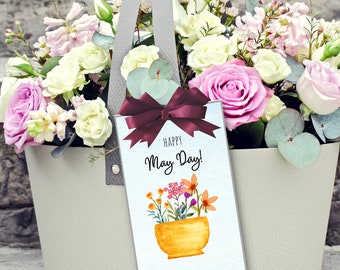 May Day Basket Printable Gift Tags: Watercolor Spring Designs (Digital Download)