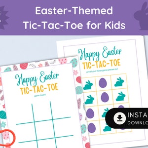Printable Easter Tic-Tac-Toe Activity for Kids: Easter preschool activity, Tic Tac Toe for toddler, Easter bunny game, tictactoe game