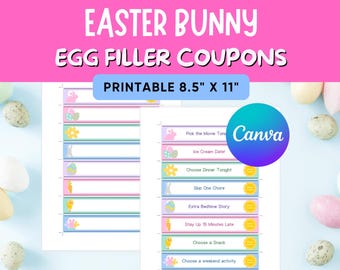 Easter Bunny Coupon Strips, Non-Candy Easter Egg Filler, Kids Experience Gifts (Printable PDF)