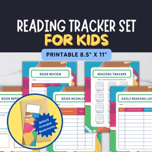 Kids Reading Log Tracker Set | Printable Book Tracker, Reading Journal & Review Worksheets | Summer Reading, Homeschool, Library Log
