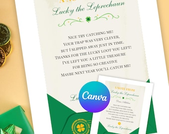 Leprechaun Trap Escape Letter Printable | Leprechaun Letter from Lucky | St Patrick’s Day Trap Note | Editable Canva + Print Version