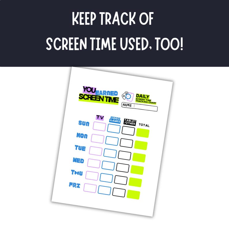 Printable Screen Time Reward Chart for Kids | Editable Daily Tasks and ...