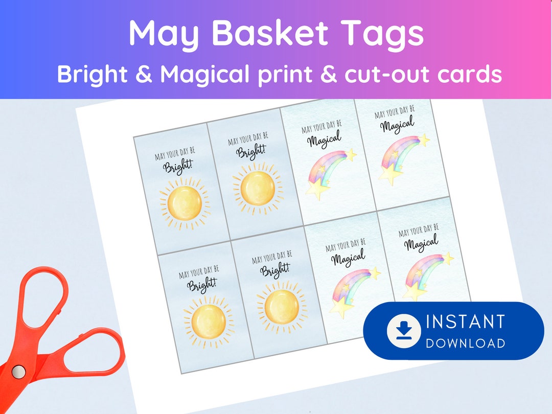 May Day Basket Printable Bright and Magical Cards, 8 Cards, 2 Designs