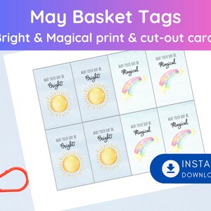 Panier du 1er mai Cartes lumineuses et magiques imprimables, 8 cartes, 2 modèles, Imprimer à la maison Étiquettes cadeaux du 1er mai, Carte de printemps, Panier du 1er mai, Lettre américaine