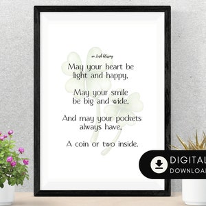 St Patricks Day Irish Blessing Art: Shamrock Printable (Digital Download)
