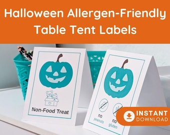 Teal Pumpkin Halloween Table Tent Cards: Allergen-Friendly Labels (Digital Download)