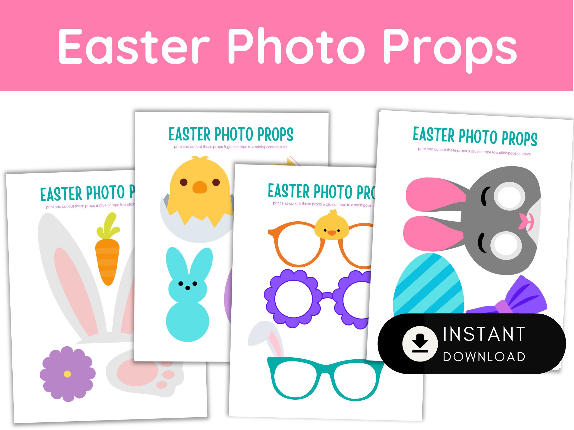 Kit 30 Oggetti Scena Pasqua - Per Foto Booth, Coniglietti, Uova, Occhiali, Decorazioni Fai Da Te - Foto 2