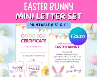 Easter Bunny Letter Printable Set Easter Basket Filler, Good Egg Certificate, Bunny Bait Tag, Hoppy Easter Gift Tags, Editable Canva