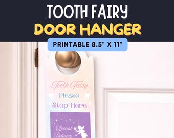 Printable Tooth Fairy Door Hanger with Purple DIY Pouch | Lost Tooth Holder for Kids | Tooth Swap Door File | Easy Print & Cut Template