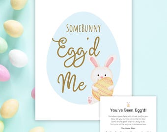 Somebunny Eggd Me Printable Game – Hoppy Easter Office, School and Home Fun with Bunny and Egg Watercolor Design, Gift Tags Included