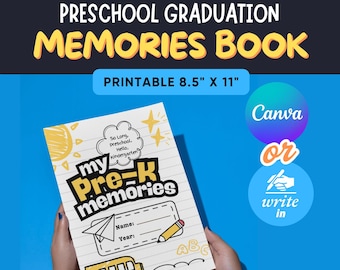 Preschool Graduation Memory Book: Fill-in Journal, Canva Editable (PDF)