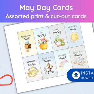 Cartes imprimables de panier du 1er mai, 8 modèles assortis, impression à la maison étiquettes-cadeaux du 1er mai, carte d'étiquette-cadeau de printemps, étiquette de panier du 1er mai, lettre US