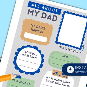 Feuille de calcul de carte imprimable Fête des pères à papa de Kid (s) - Carte à imprimer à la maison avec écriture - impression et cadeau, cadeau de fête des pères de l'enfant