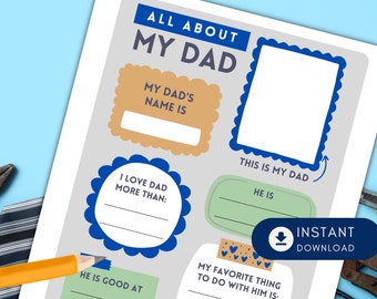 Father's Day Printable Card – Kid Fill-In Worksheet (Digital Download)