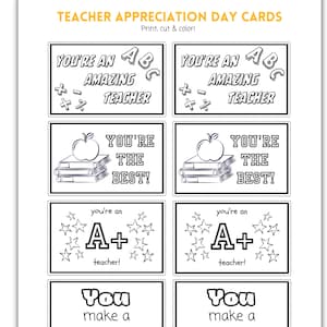 Teacher Appreciation Day Printable Color-in Cards From School Aged Kids ...