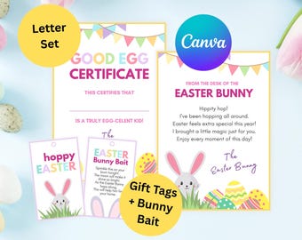 Easter Bunny Letter Set, Good Egg Certificate, Gift Tags (Digital Download)