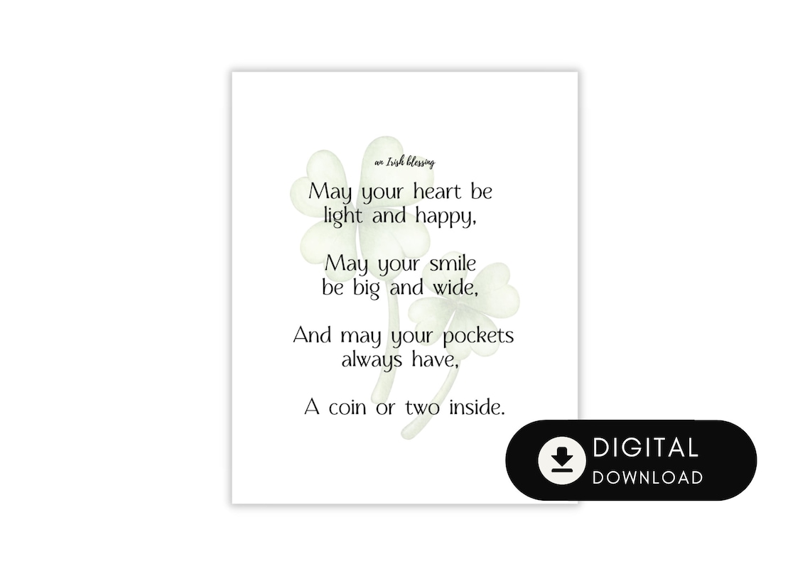 St Patricks Day Irish Blessing Printable Wall Art Decor, Saint Patricks