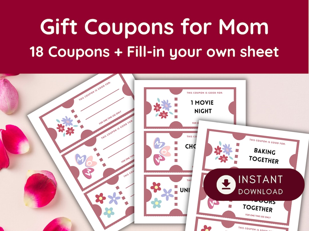 Gift Coupons for Mom Printable Coupon Book to Mom From Kid (s ...