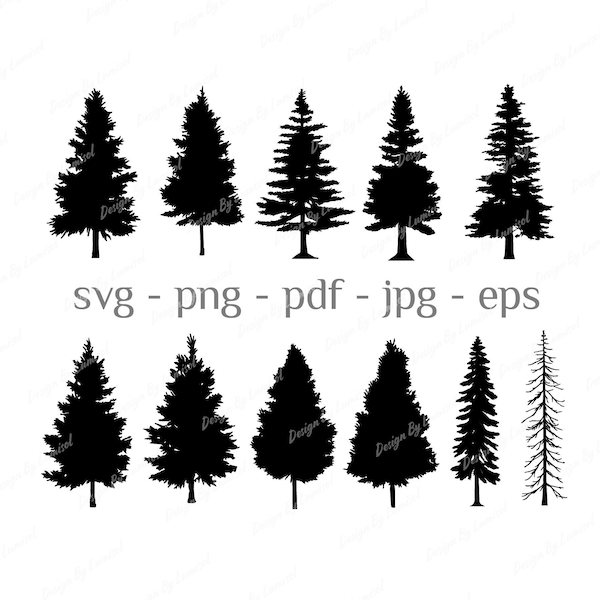 Evergreen Trees Bundle, SVG png pdf jpg eps, Épinette, Pin, Arbre de Noël, Bois, Arbres d’automne, Téléchargement instantané, Fichiers de coupe de forêt