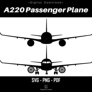 Arquivos vetoriais SVG do Airbus A220 | Avião de passageiros png | Fundo transparente | Clipart de aviação | Download instantâneo