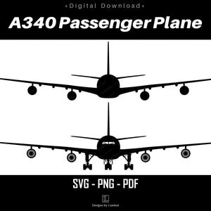 Arquivos vetoriais SVG do Airbus A340 | Avião de passageiros png | Fundo transparente | Clipart de aviação | Download instantâneo