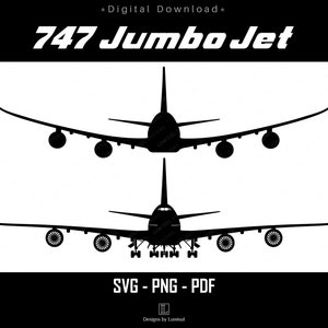 Archivos vectoriales SVG de Boeing 747 / Avión de pasajeros Jumbo Jet PNG Fondo transparente / Clipart de aviación / Descarga instantánea