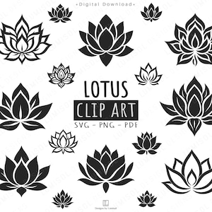 Lotus SVG-bundel | 30 handgetekende lotusbloemen | Bloemenillustraties | Commercieel gebruik