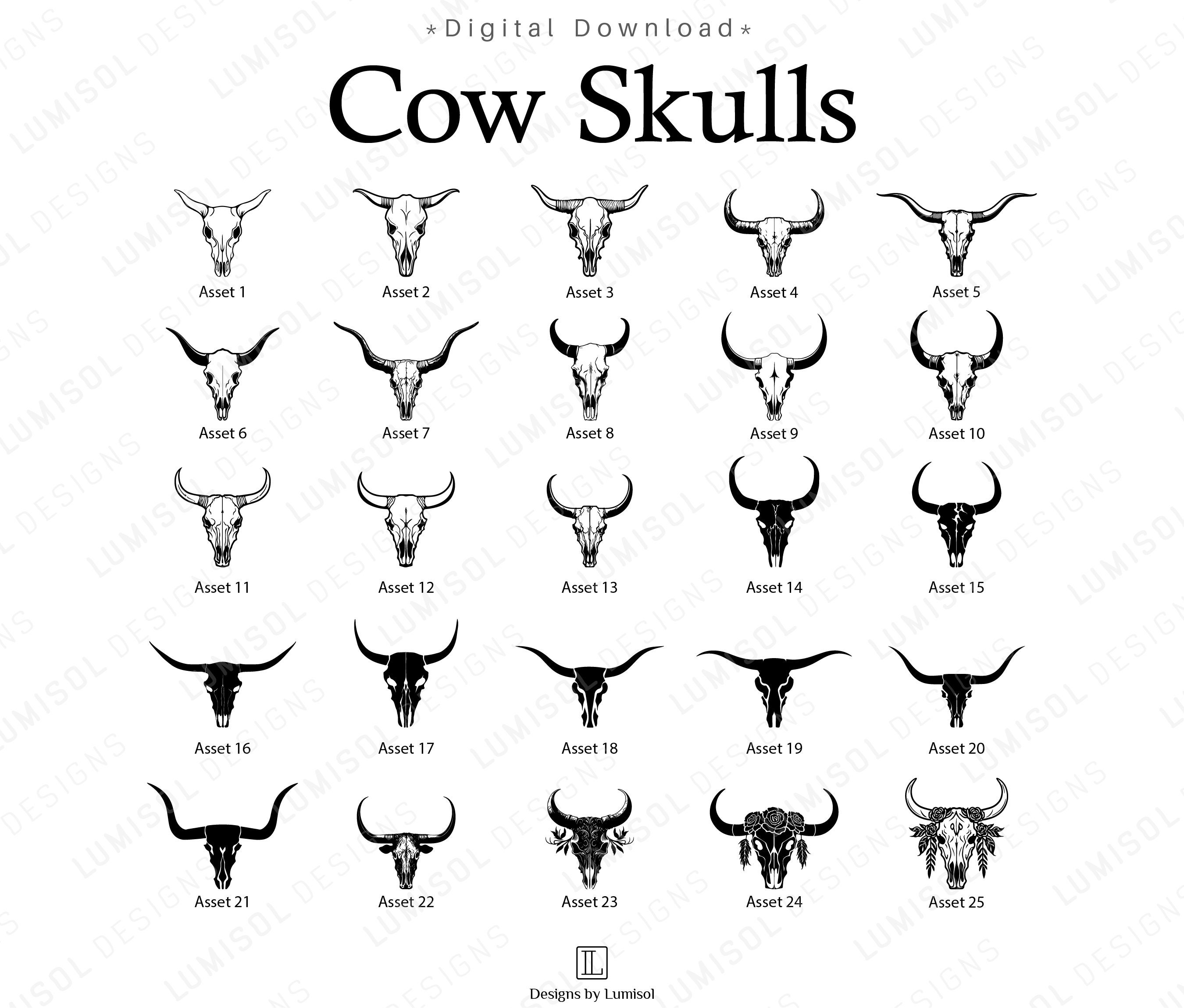 25 Cow Skulls SVG Bundle Buffalo Bull Longhorn Skulls Clip Art Desert