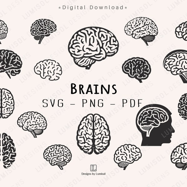 Brain SVG Bundle | Human Brain Clip Art | Brain PNG Silhouette | Commercial License