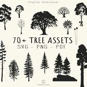 Pacchetto Clipart di alberi mozzafiato / 70 disegni SVG / Silhouette della foresta / Regalo per gli amanti della natura / Download immediato