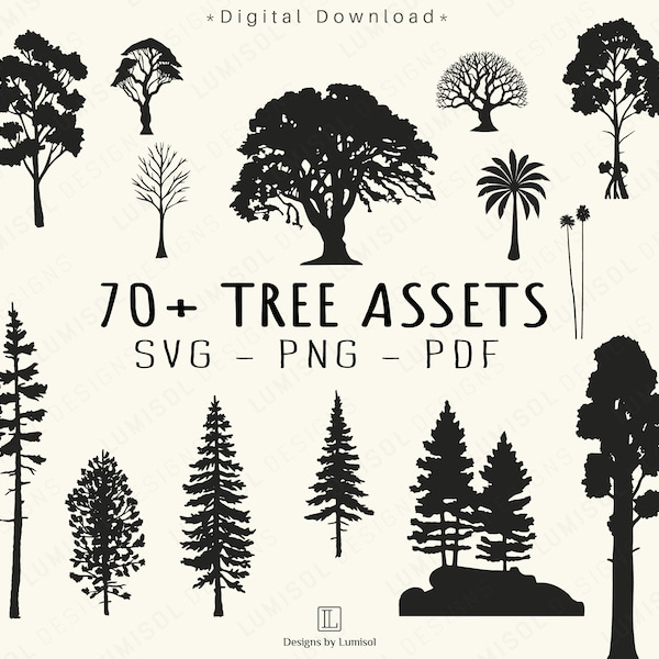 70+ TREES SVG BUNDLE | Wide selection of Trees Clipart png | Forest Silhouette Designs | Outdoor svg | Intsant Download