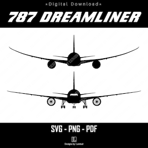 Arquivos vetoriais SVG do Boeing 787 | Avião de passageiros png Fundo transparente | Clipart de aviação | Download instantâneo