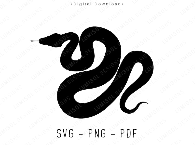 May include: A black silhouette of a snake curled into a figure of eight shape. The snake is facing left with its head raised and a forked tongue.