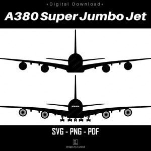 Arquivos vetoriais SVG do Airbus A380 | Avião de passageiros png | Fundo transparente | Clipart de aviação | Download instantâneo