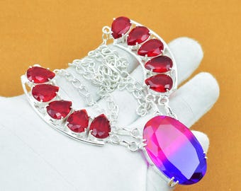 Jeweloporium Collana Artigianale In Argento 925 Con Ciondolo Ovale In Onice, Granato, Agata E Turchese - Gioiello Boho Con Pietre Naturali Per Donna - 4