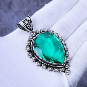 Green Apatite Gemstone Silver Pendant: Handmade Bohemian Necklace