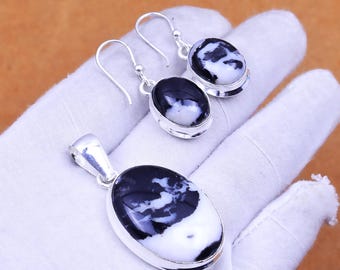 Pendientes colgantes de plata de ley 925 con gema de turquesa Buffalo: Joyería bohemia hecha a mano