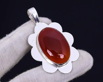 Roter Karneol Edelstein Anhänger: Vintage 925 Sterling Silber Boho Schmuck