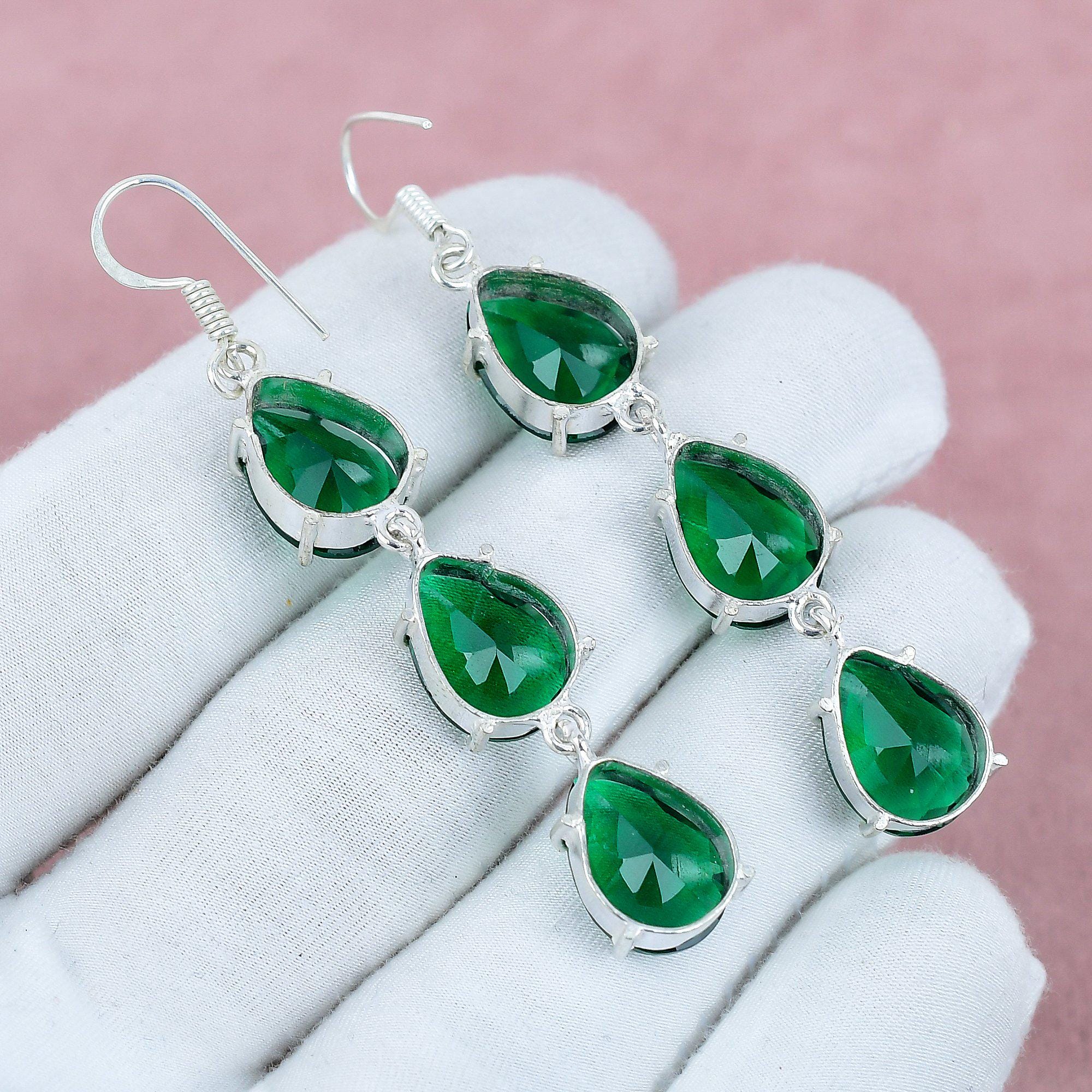 Chrome Diopside Sterling Silver Dangle Earrings: Bohemian  display picture 1