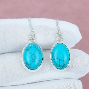 Blue Turquoise Gemstone Earring, 925 Sterling Silver Earring, Women Earring, Drop Dangle Earring, Turquoise Jewelry, Bohemian Earring